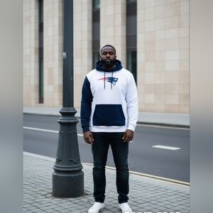 NFL Patroits Athe Helmet Champs  Big Pocket Blue- White Men's  Hoodie Jacket XL